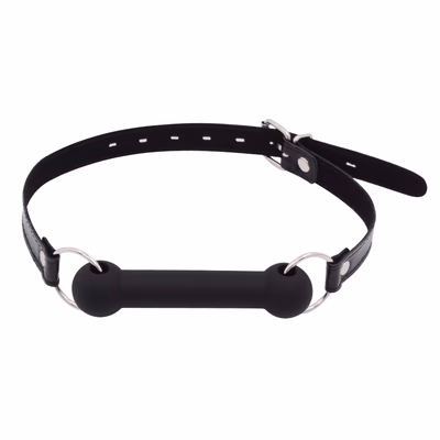 Adjustable leather strap, one-piece silicone gag, black
