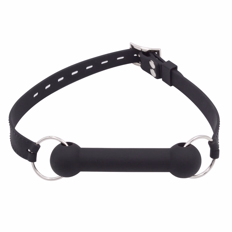 Adjustable silicone band, straight silicone rod, bone gag, black.