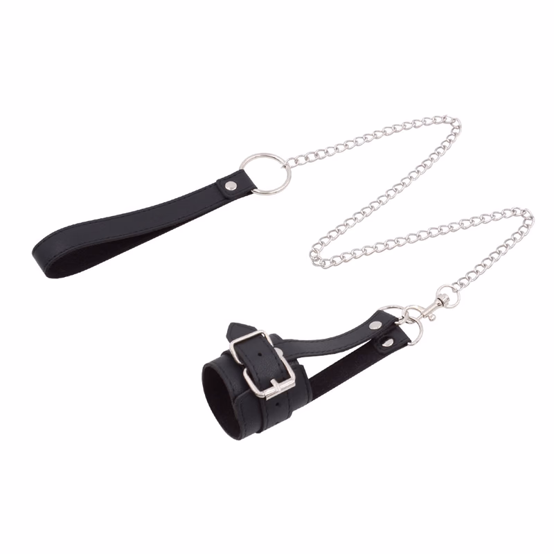 Faux leather male scrotum restraint belt, black