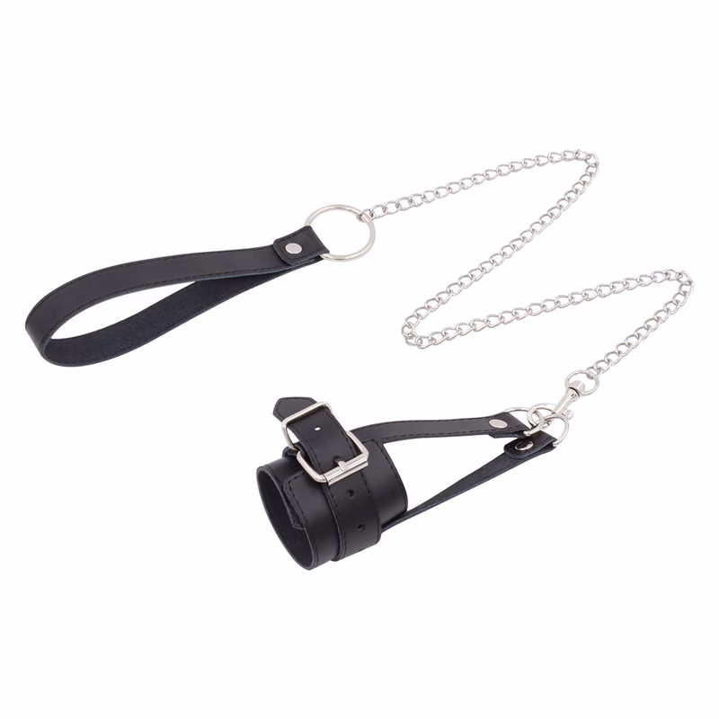 Genuine leather male scrotum restraint belt, black