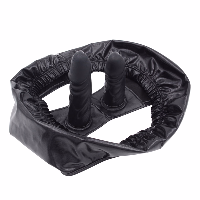 Leather women's phallus panties, black - non-vibrating