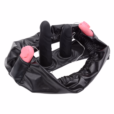 Leather women's phallus panties, black - vibrating