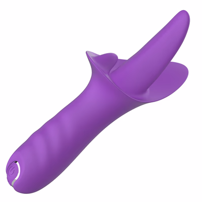 Silicone vibrator, tongue-licking masturbator, purple