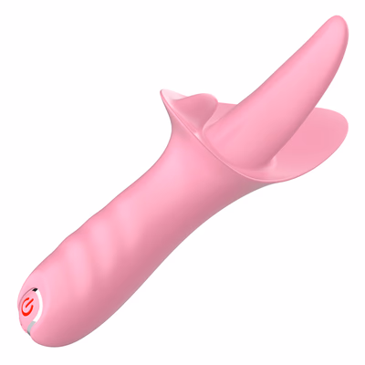 Silicone vibrator, tongue-licking masturbator, pink