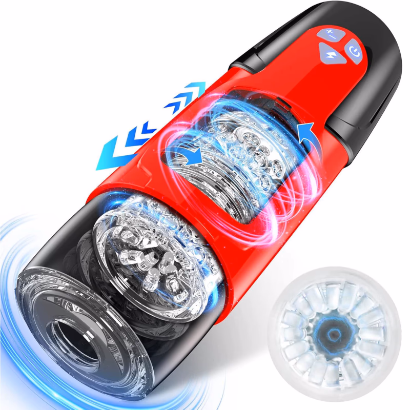 Automatic telescopic rotating male masturbator toy for men, red