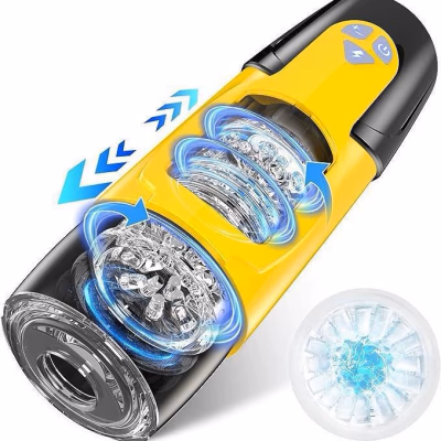 Automatic telescopic rotating male masturbator toy for men, yellow