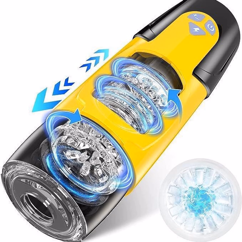 Automatic telescopic rotating male masturbator toy for men, yellow