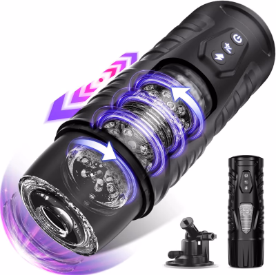 Automatic telescopic rotating male masturbator toy for men, black