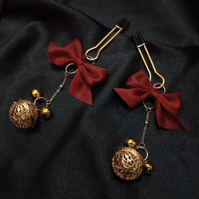 Wine-red bow nipple clamp