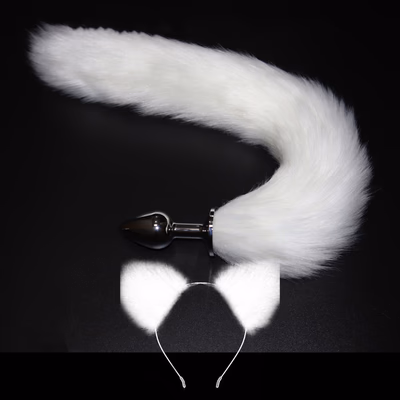 Anal plug + tail + lubricant + headband (large) white