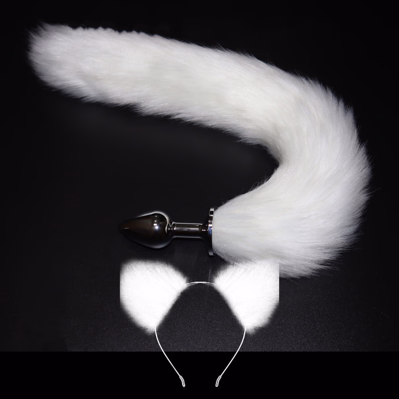 Anal plug + tail + lubricant + headband (large) white