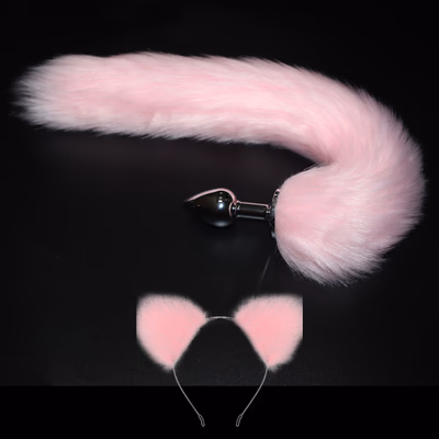 Anal plug + tail + lubricant + headband (large) powder