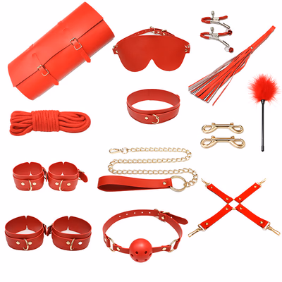 Bright red 13-piece set [with leather bag]