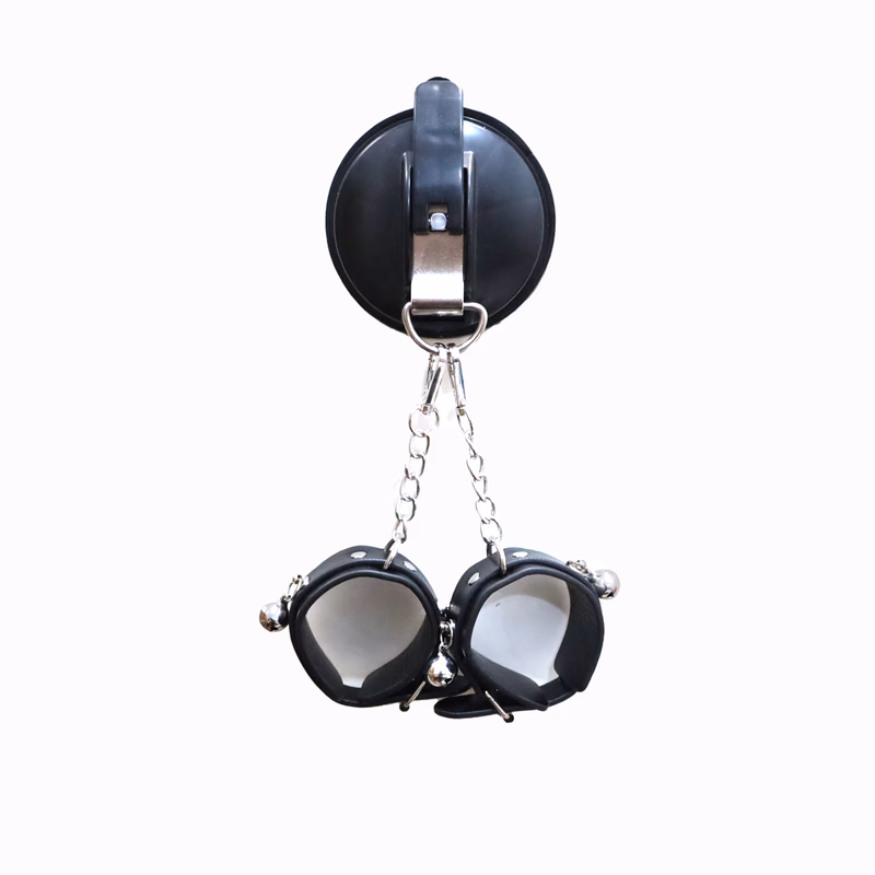 Suction cup and silver bell handcuffs [thick leather]