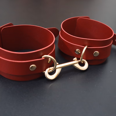 Burgundy leather handcuffs
