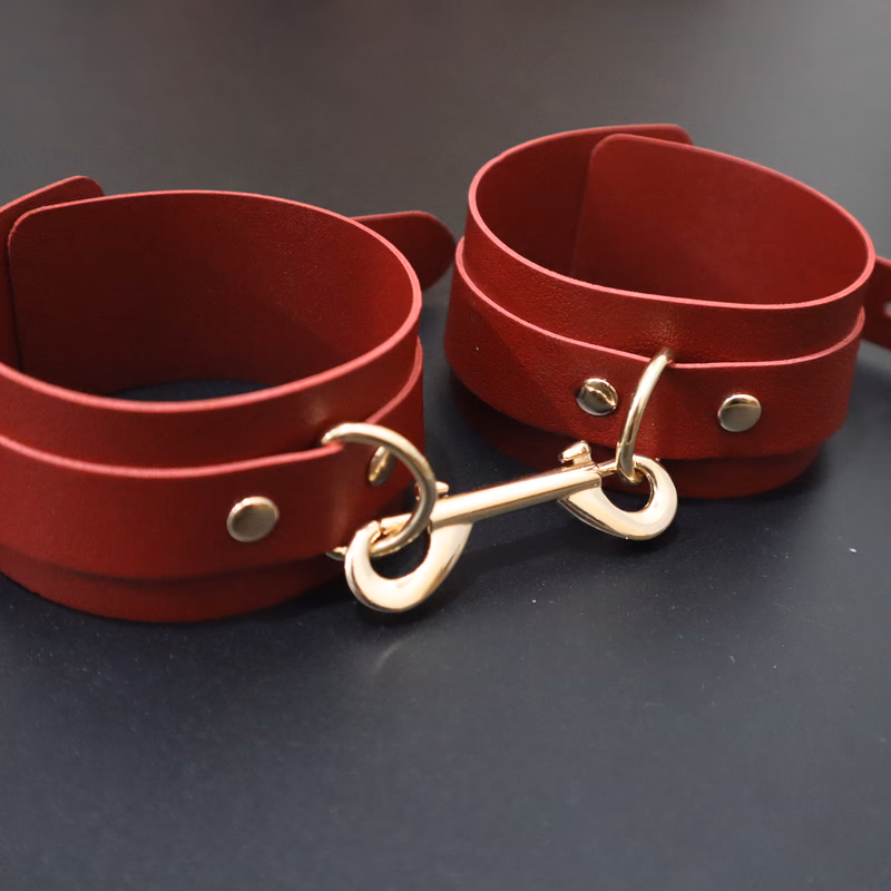 Burgundy leather handcuffs