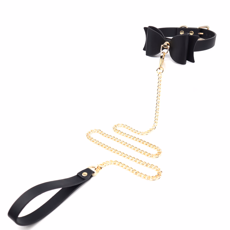 Black choker with gold chain