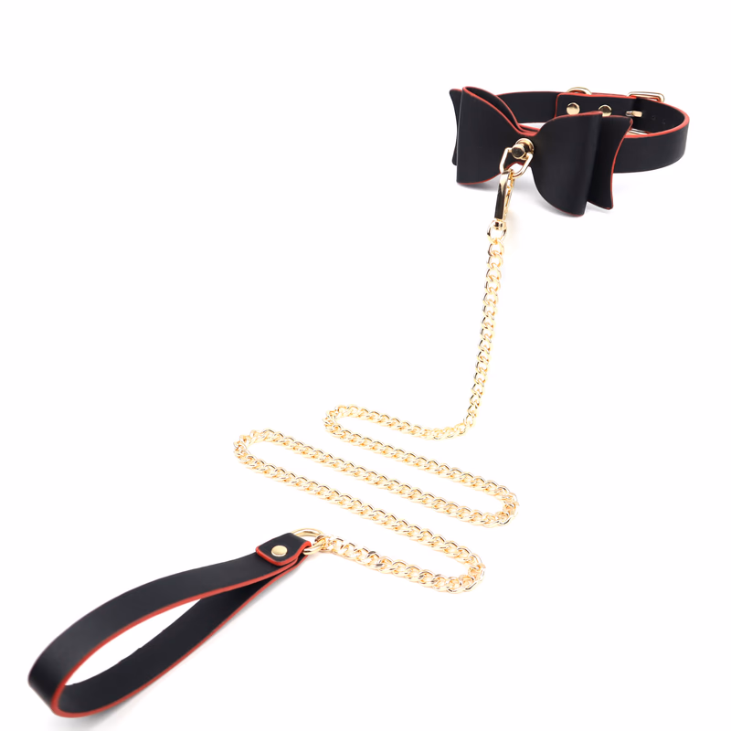 Black and red choker with gold chain