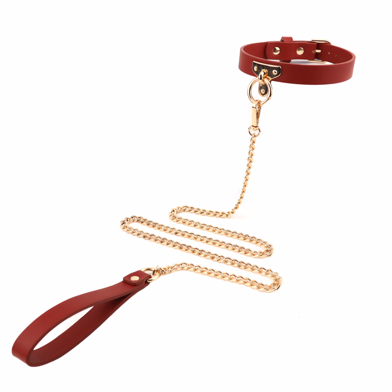 Burgundy T-shirt choker with metal chain