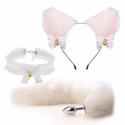 White three-piece set (removable anal plug)