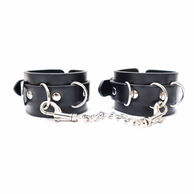 Black leather handcuffs with metal chains