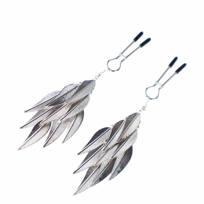 Silver willow leaf nipple clamps