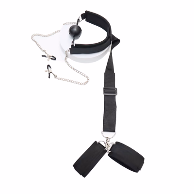 Gag, handcuffs with chain