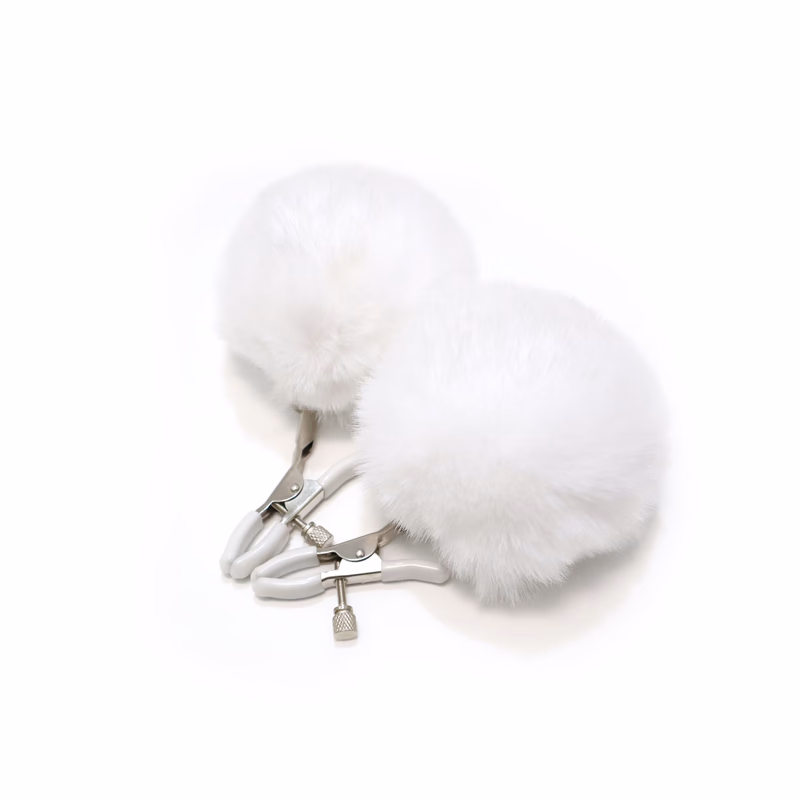White plush classic nipple clamps