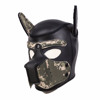 New dog head mask, black camouflage - size L