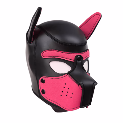 New dog head mask, black and pink - size L