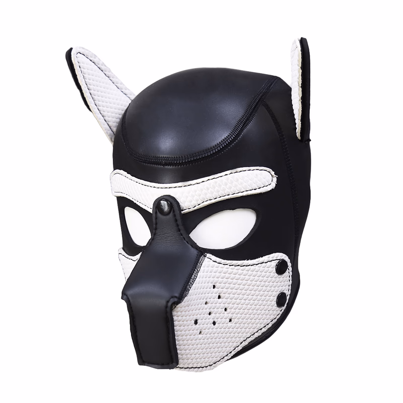 New dog head mask, black and white - size L