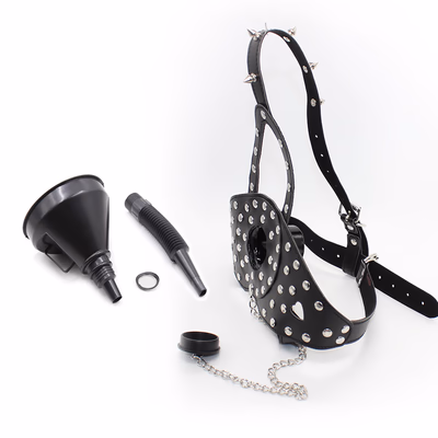 Black studded PU leather + funnel