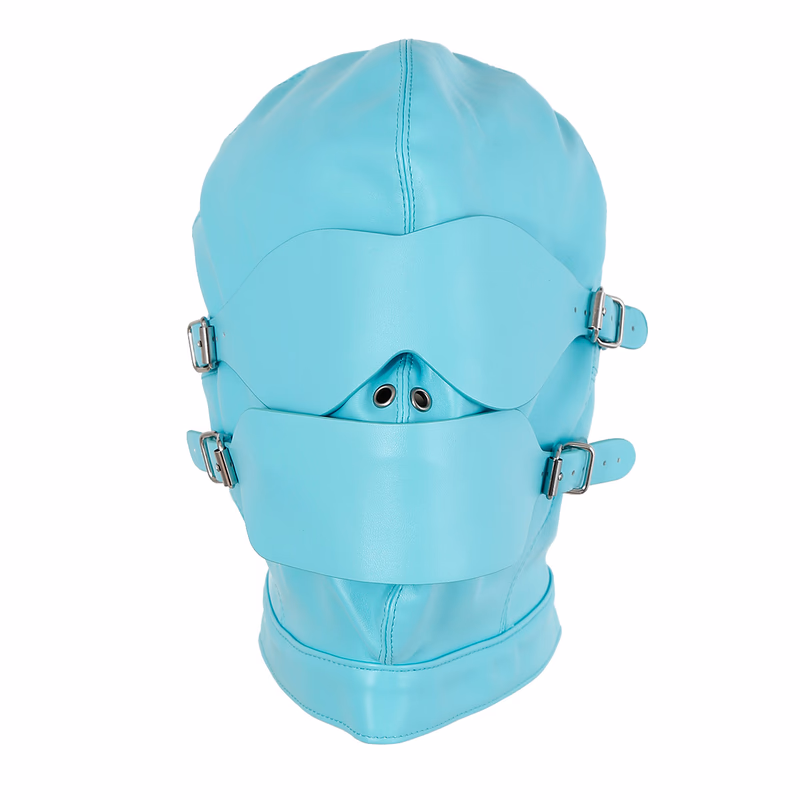 Leather sky blue + black solid gag headgear