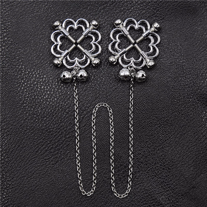 New patterned bell nipple clamps (pair) with bell chain