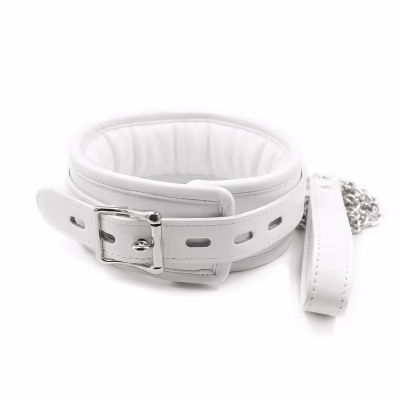 Locking edging soft leather belt iron chain traction white