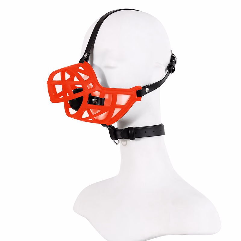 Adjustable leather dog muzzle, red