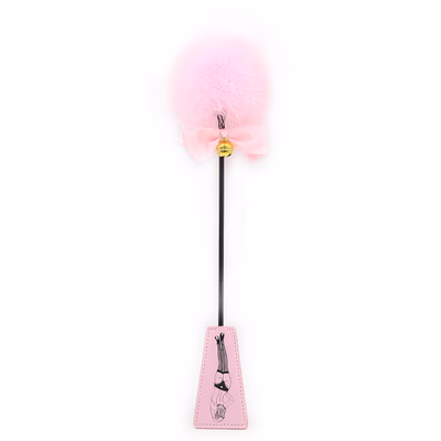 Pink feather racket with printed pattern and gold bell