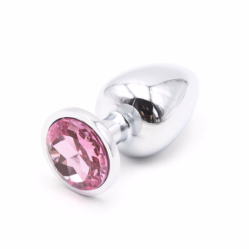 Jewel-colored metal anal plug, pink