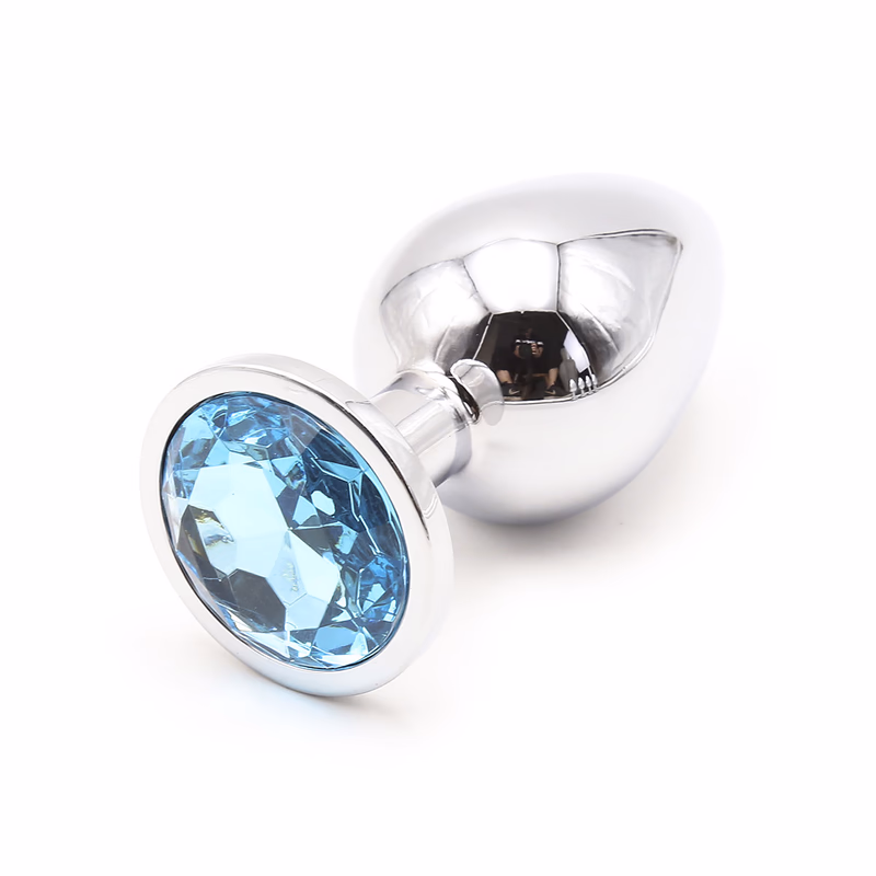 Gem-colored metal anal plug, light blue