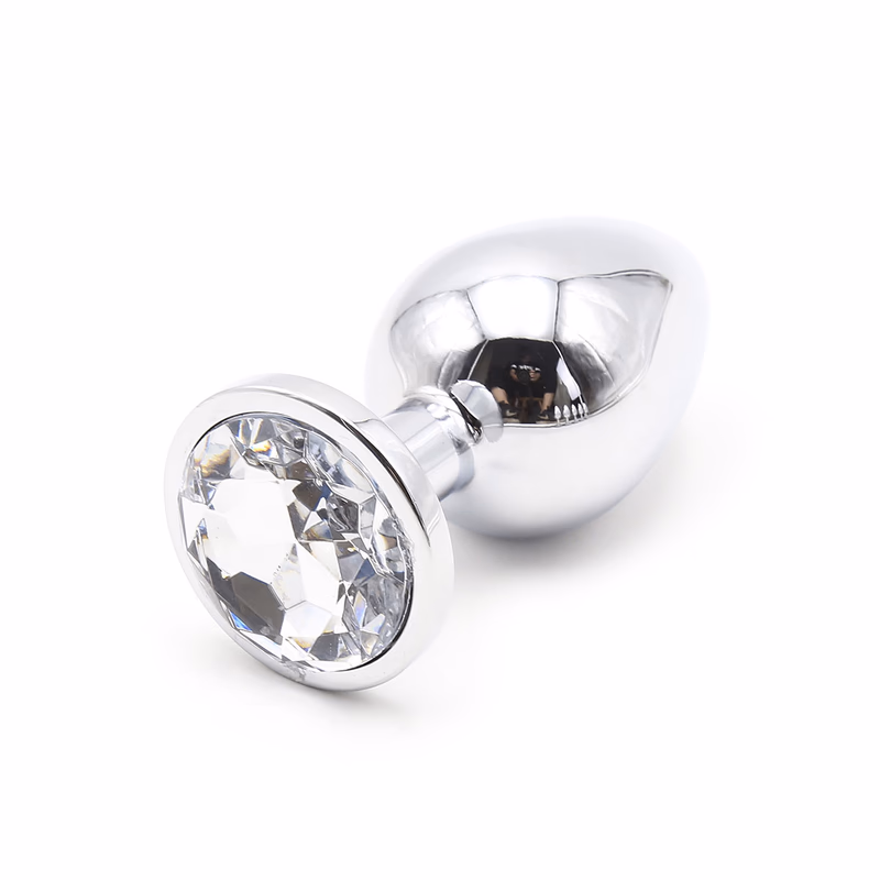Gem-colored metal anal plug, white