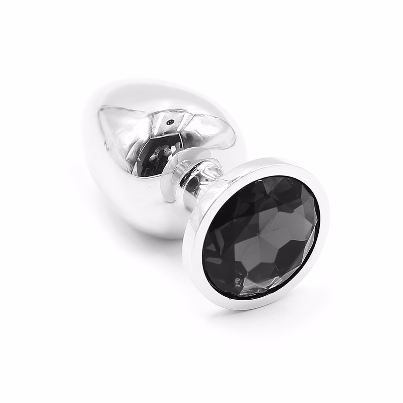 Gem-colored metal anal plug, black