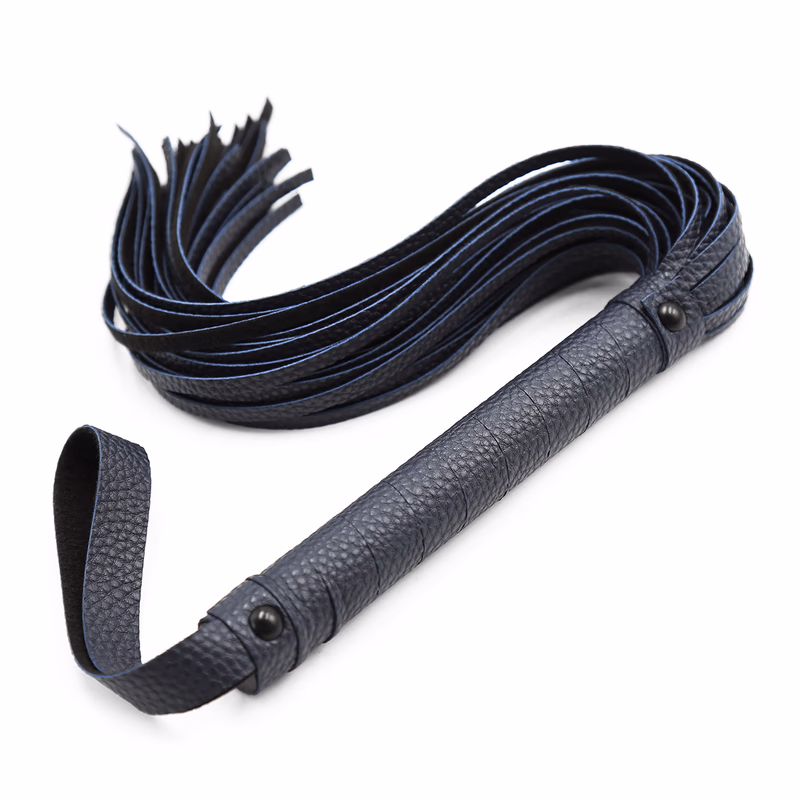 Black and blue leather whip