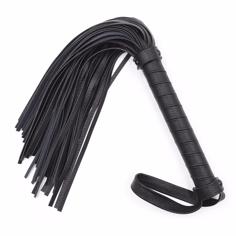 Black leather short whip with black studs
