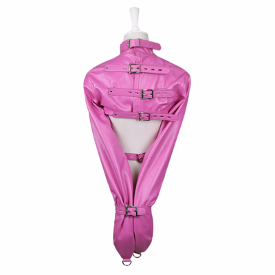 Leather bondage straitjacket, deep pink