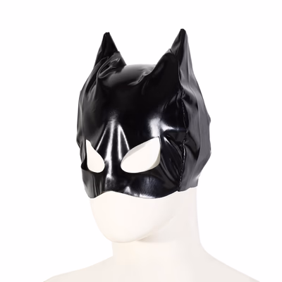 Black shiny leather head with exposed cat head