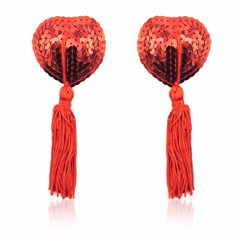Tassel-shaped nipple covers with sequins, all red