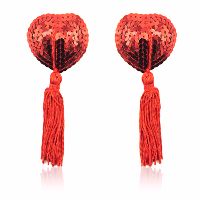 Tassel-shaped nipple covers with sequins, all red
