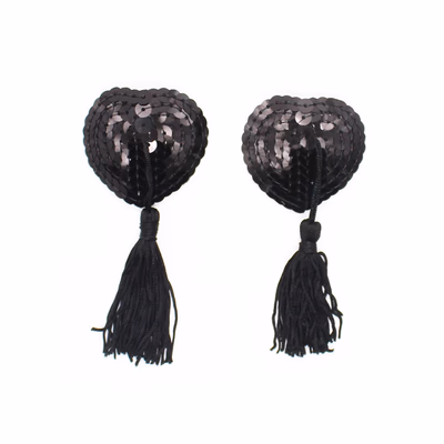 Tassel-shaped sequined nipple covers, all black