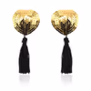 Tassel heart-shaped nipple covers with sequins, gold and black tassels