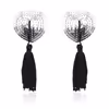 Tassel heart-shaped nipple covers with sequins, silver + black tassels
